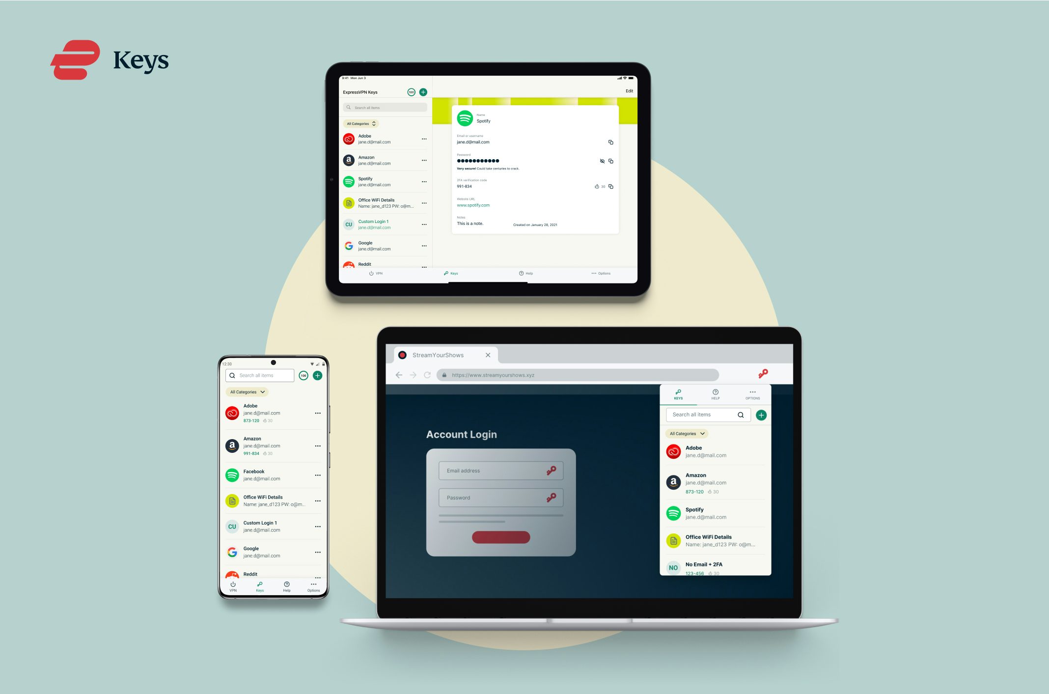 ExpressVPN Keys on different devices.