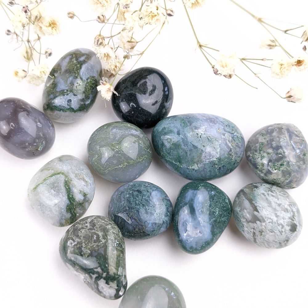 Moss Agate Tumbles - Zen Collection