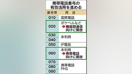 電子機器に専用携帯番号、通信向けに「020」を開放 - 日本経済新聞