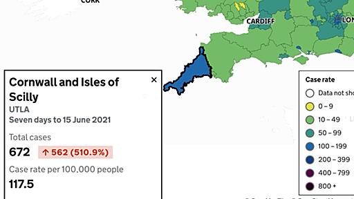 aquamarine on Twitter: "イギリスのコンウォール地方の感染者数がG7サミット後に急増。各国の政府関係者、メディア関係者などが集まったたけでこの状況。 https://t.co/AIvWTyGaDQ"