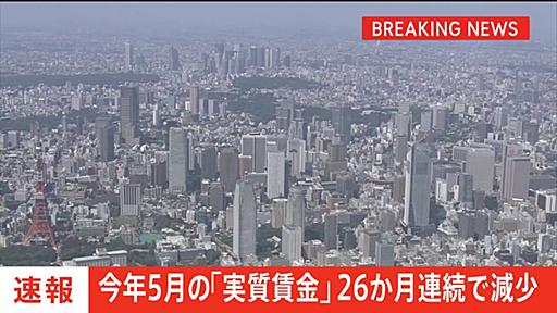 【速報】「実質賃金」26か月連続の減少で過去最長　今年5月は前年同月比1.4％減 | TBS NEWS DIG