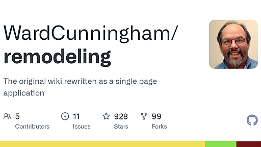 GitHub - WardCunningham/remodeling: The original wiki rewritten as a single page application