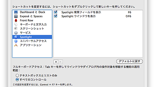 Ctrl+spaceを"mark set", F6 を"Spotlight検索フィールドを表示"に設定 - yohtn