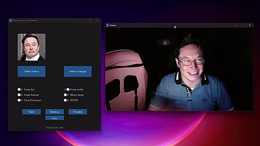 写真1枚で他人になりすましてライブ配信可能なAIアプリ「Deep-Live-Cam」が登場、ウェブカメラに映る顔をリアルタイムで上書き可能