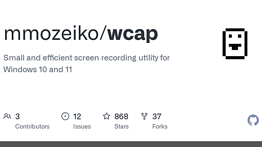 GitHub - mmozeiko/wcap: Simple and efficient screen recording utility for Windows 10 and 11