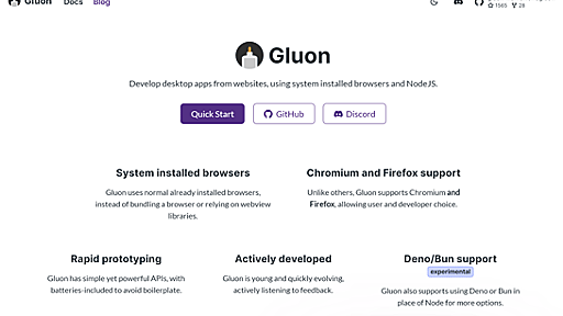 Electronライクな新フレームワーク「Gluon」登場。Chromium内蔵せずWebブラウザを利用、Node.jsだけでなくDenoとBunにも対応