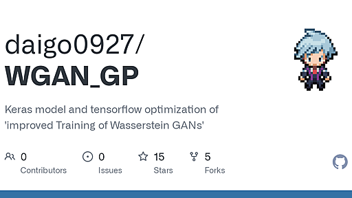 GitHub - daigo0927/WGAN_GP: Keras model and tensorflow optimization of 'improved Training of Wasserstein GANs'