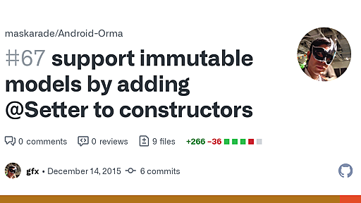 support immutable models by adding @Setter to constructors by gfx · Pull Request #67 · maskarade/Android-Orma