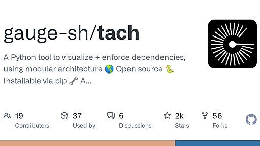 GitHub - gauge-sh/tach: A Python tool to enforce dependencies, using modular architecture 🌎 Open source 🐍 Installable via pip 🔧 Able to be adopted incrementally - ⚡ Implemented with no runtime impact ♾️ Interoperable with your existing systems 🦀 Writt