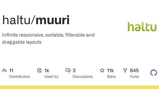 GitHub - haltu/muuri: Infinite responsive, sortable, filterable and draggable layouts