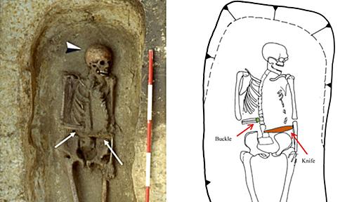 中世ヨーロッパで切断した右腕にナイフを装着していたと考えられる男性の遺体が発見される