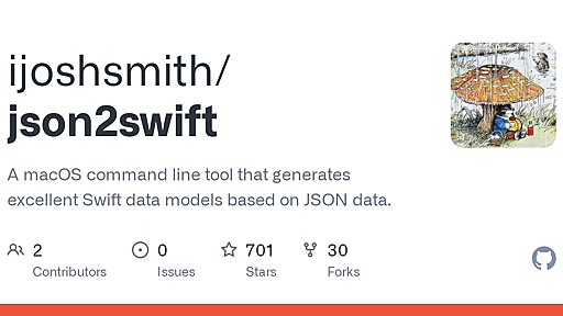 GitHub - ijoshsmith/json2swift: A macOS command line tool that generates excellent Swift data models based on JSON data.