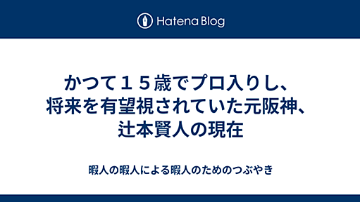 かつて１５歳でプロ入りし、将来を有望視されていた元阪神、辻本賢人の現在 - 暇人の暇人による暇人のためのつぶやき