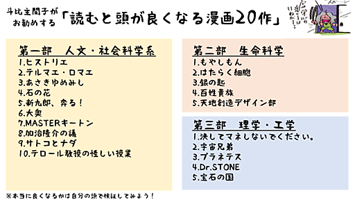 斗比主閲子がお勧めする「読むと頭が良くなる漫画20作」 - 斗比主閲子の姑日記