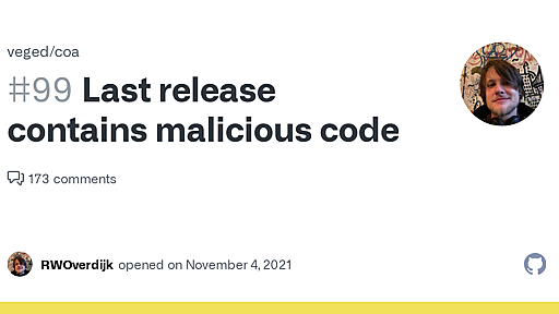 Last release contains malicious code · Issue #99 · veged/coa