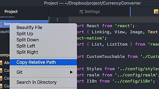 Atom のツリービューから相対パスをコピーするパッケージ tree-view-copy-relative-path