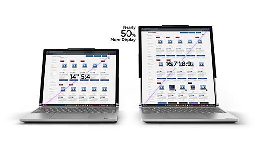 伸びーるディスプレイのノートPC、レノボが発表　ボタン1つで表示領域が上に50％拡大